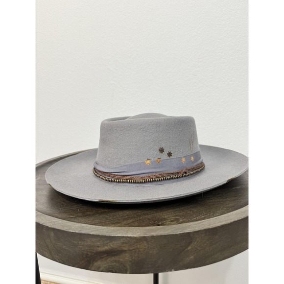 Free People Cosmic Roundtop Hat Women\'s M Gray Fedora Wide Brim Stars Studded main image 8
